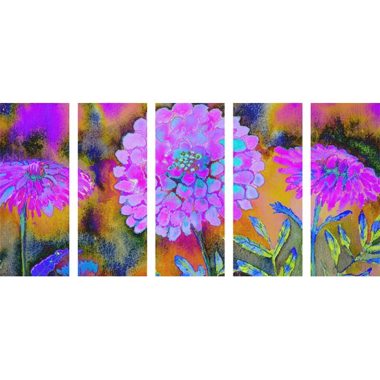 5-dielny obraz neobyčajné fialové kvetiny