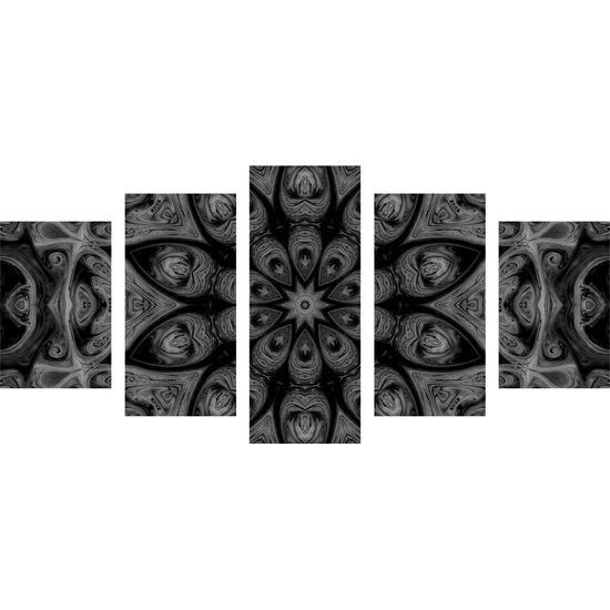 5-dielny obraz jemná mandala v čiernobielom prevedení