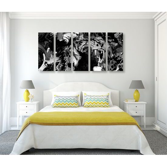 5-dielny obraz abstrakcia leva v čiernobielom prevedení