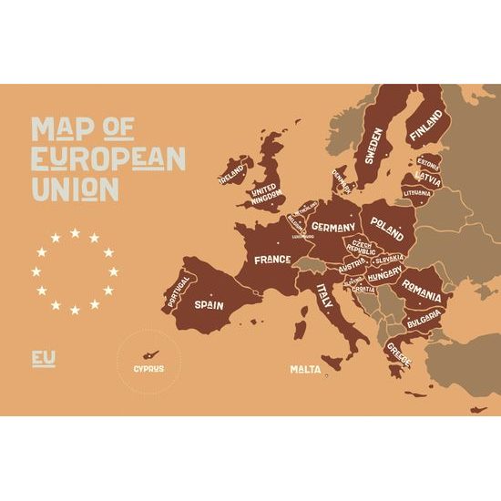 Tapeta moderná mapa Európskej únie v hnedom prevedení