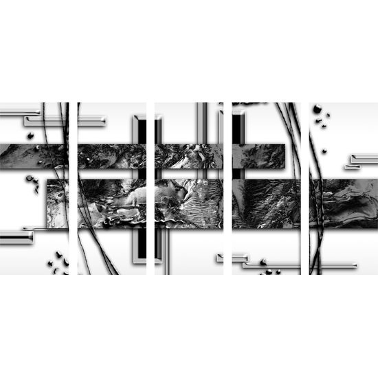 5-dielny obraz zlatý luxus v čiernobielom prevedení