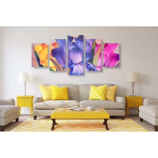 5-dielny obraz nádherné pestrofarebné kvety