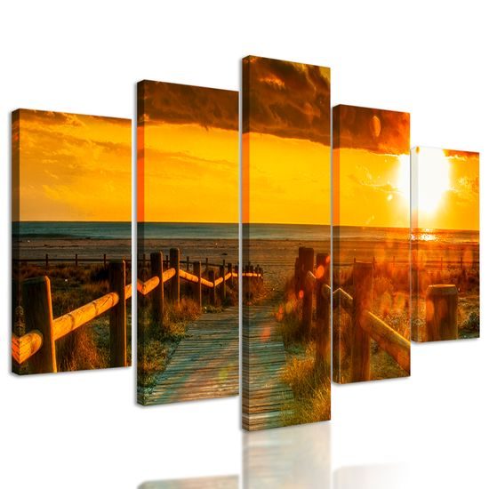 5-dielny obraz nádherný západ slnka na Kalifornskej pláži