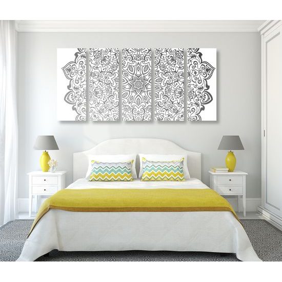 5-dielny obraz nádherná čiernobiela Mandala