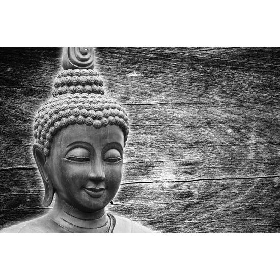 Obraz usmiaty Budha v čiernobielom prevedení