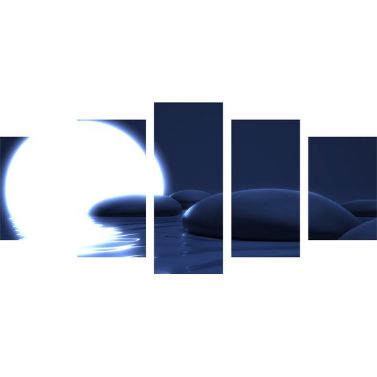 5-dielny obraz zaujímavé kamene pod splnom mesiaca