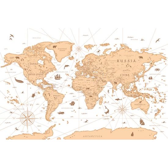 Samolepiaca tapeta mapa sveta s historickým nádychom v béžovom prevedení