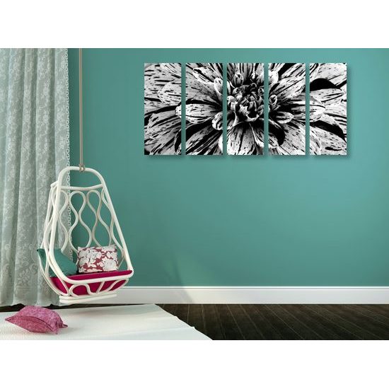 5-dielny obraz ohromná dália v čiernobielom prevedení