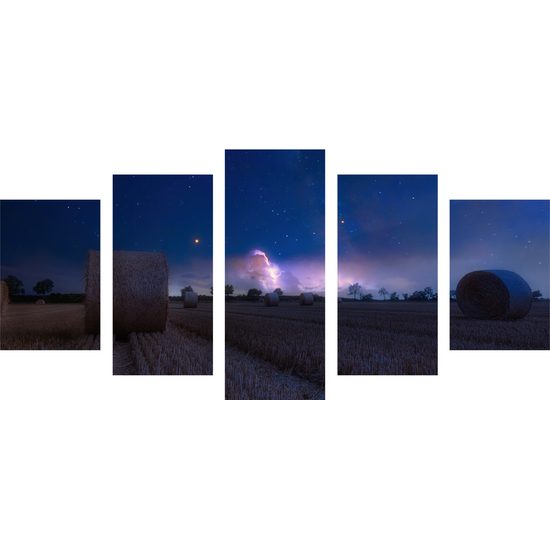 5-dielny obraz lúka a pohľad na hivezdy