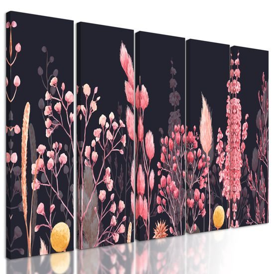 5-dielny obraz ružová rozmanitosť tráv