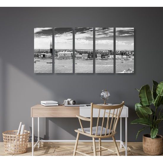 5-dielny obraz romantické Benátky v čiernobielom prevedení