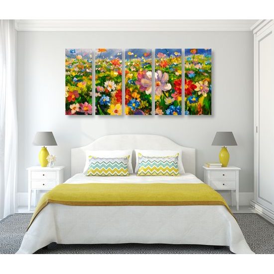 5-dielny obraz maľba kvetinovej lúky