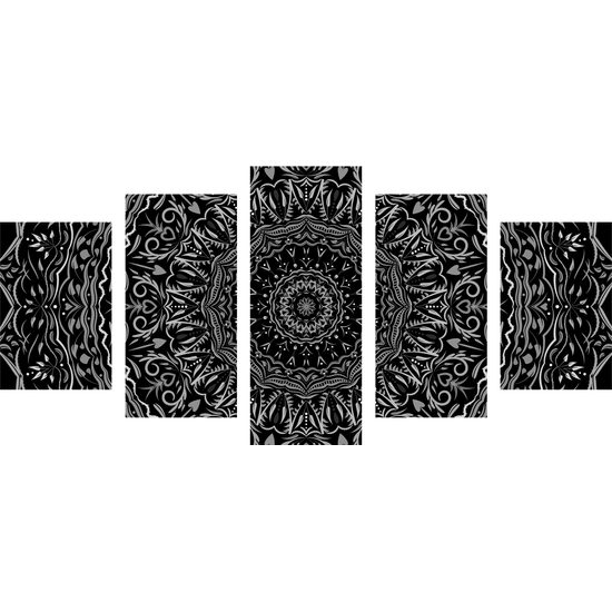 5-dielny obraz ukľudnujúca Mandala v čiernobielom prevedení