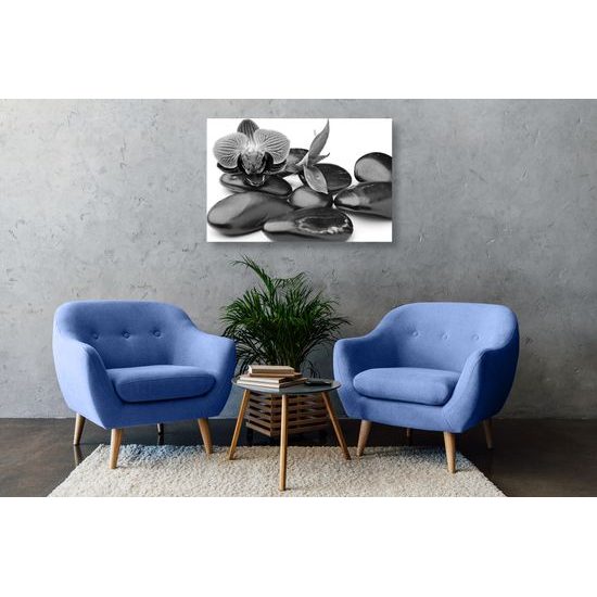 Obraz ploské wellness kamene v čiernobielom