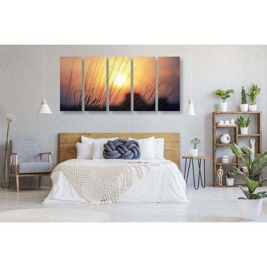 5-dielny obraz západ slnka nad lesom