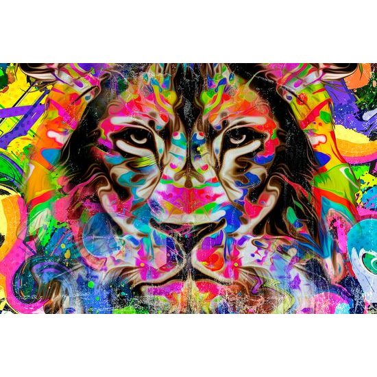 Tapeta pestrofarebný pohľad leva