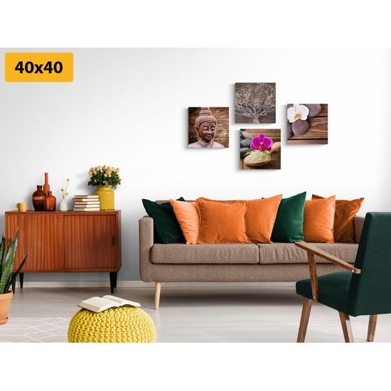 Set obrazov s motívom Feng Shui s dreveným motívom