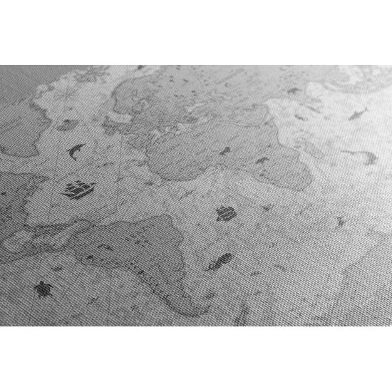Obraz mapa sveta s historickým nádychom v čiernobielom prevedení