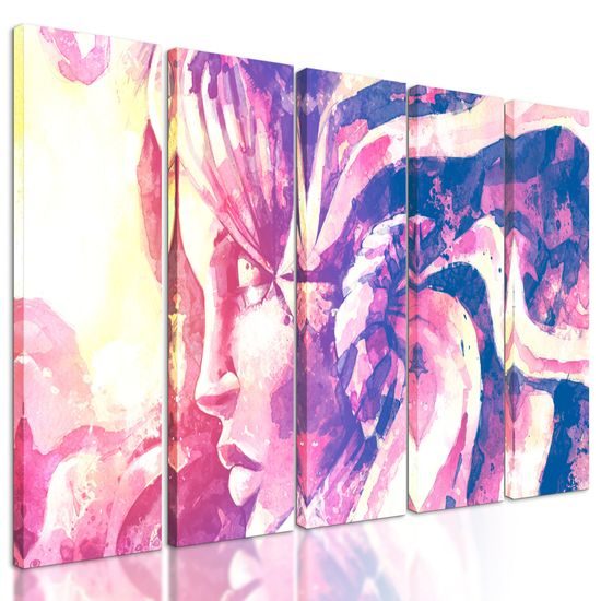 5-dielny obraz maľovaná abstrakcia ženskej tváre