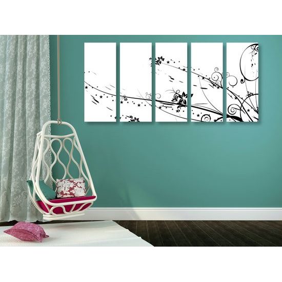 5-dielny obraz abstrakcia kvetov