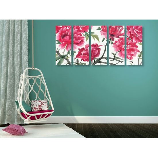 5-dielny obraz maľba pôvabnej azalky