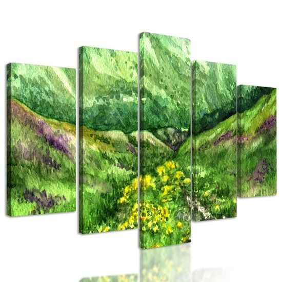 5-dielny obraz nádherná maľba horských kopcov