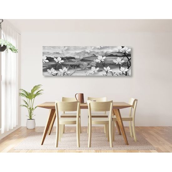 Obraz kvety s ľadovým pozadím v čiernobielom prevedení