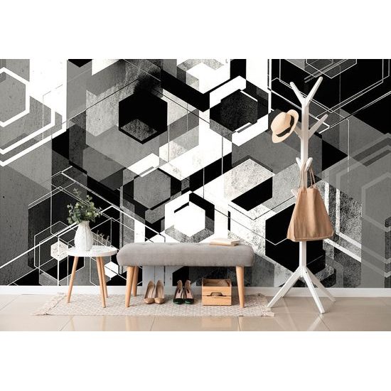 Samolepiaca tapeta čiernobiela abstrakcia geometrických tvarov