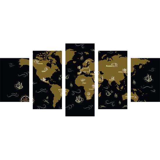 5-dielny obraz dobrodrúžna mapa sveta