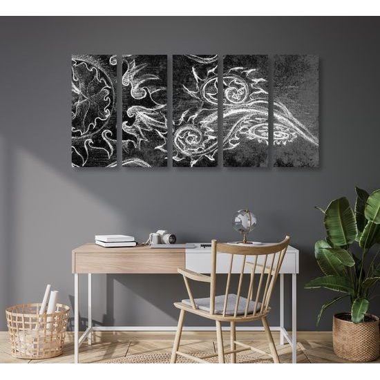 5-dielny obraz zaujímavá abstrakcia v čiernobielom prevedení