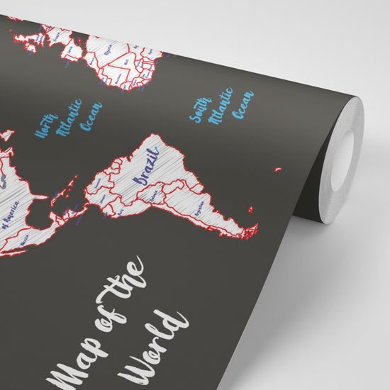 Samolepiaca tapeta moderná mapa v bielo-červenom prevedení