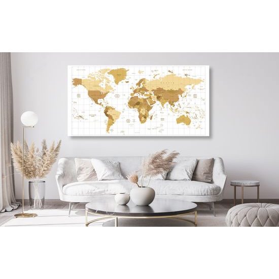 Obraz na korku stará mapa sveta v béžovom prevedení
