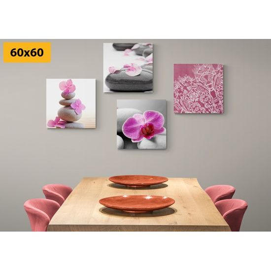 Set obrazov orchidea na pravidelných kameňoch