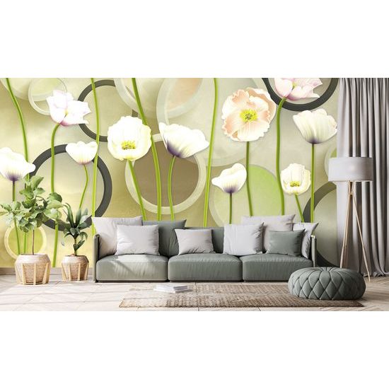 Samolepiaca tapeta kvety bieleho maku s abstraktným pozadím
