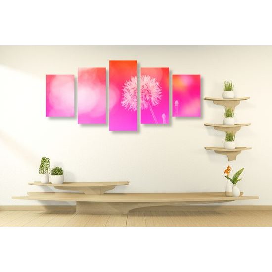 5-dielny obraz púpava v ružovo bielych farbách