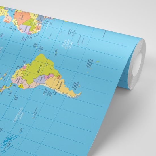 Samolepiaca tapeta prehľadná mapa sveta na modrom pozadí