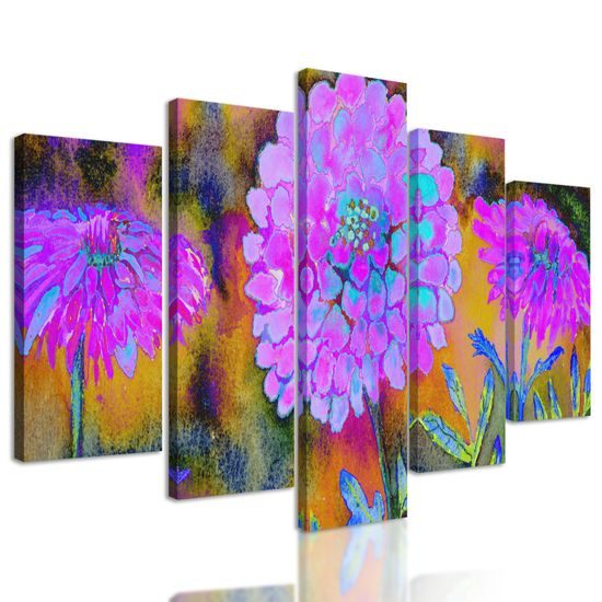 5-dielny obraz olejomaľba kvetov
