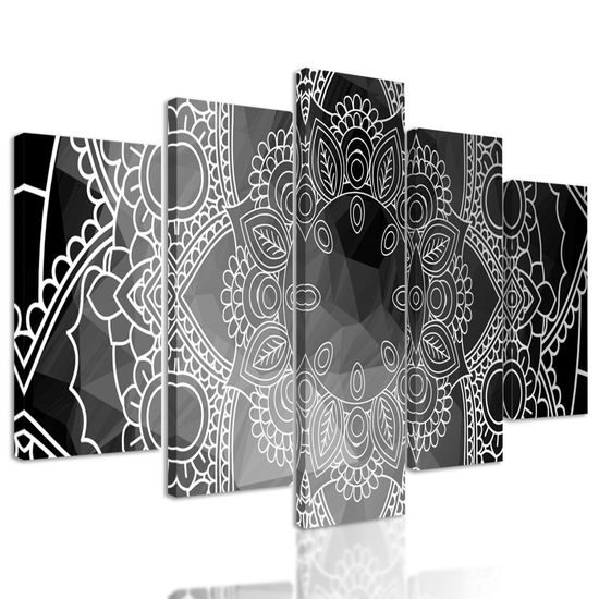 5-dielny obraz Mandala v čiernobielom prevedení