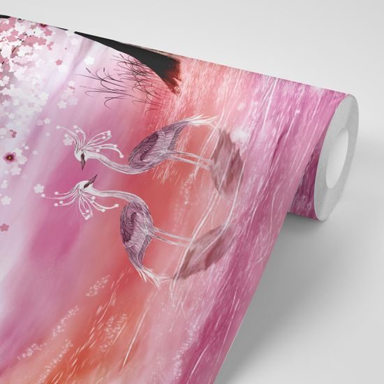 Nádherná samolepiaca tapeta volavky v objatí ružovej