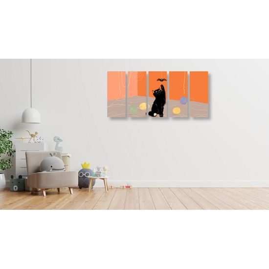 5-dielny obraz umelecké stvárnenie hravej čiernej mačky