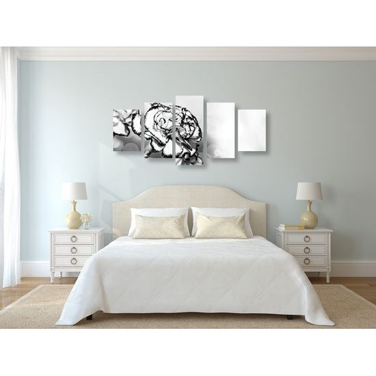 5-dielny obraz nádherný karafiát v čiernobielom prevedení