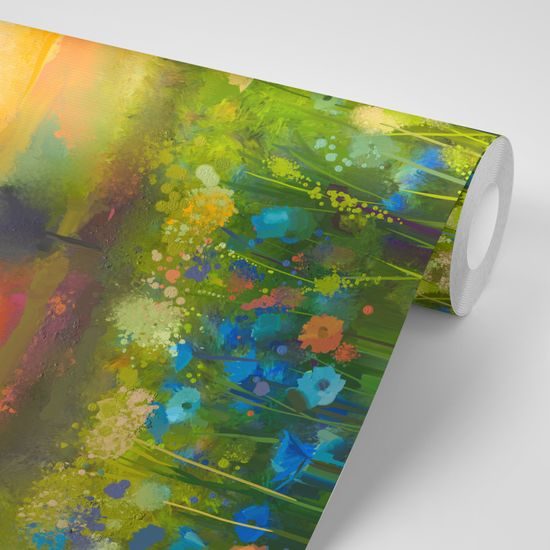 Samolepiaca tapeta olejomaľba lúky v žiare slnka