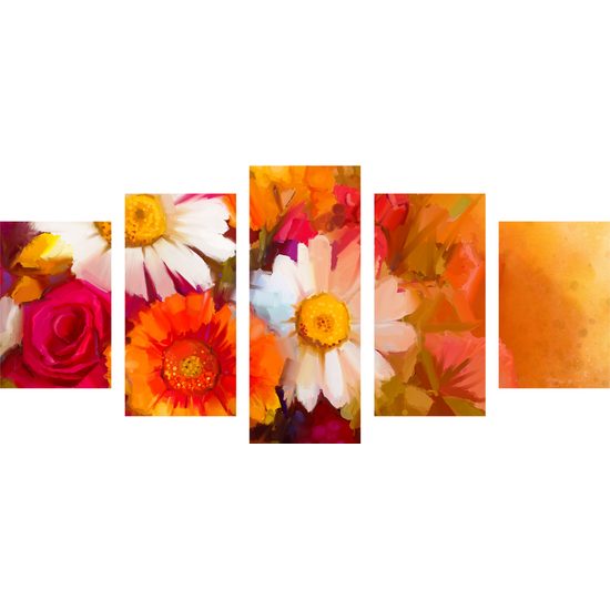 5-dielny obraz umelecká maľba pole plné nádherných kvetov