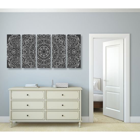 5-dielny obraz čiernobiela Mandala plná lásky