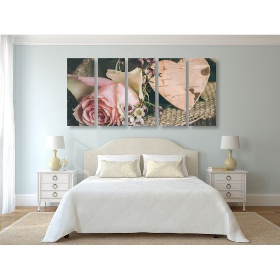5-dielny obraz zátišie s ružou a srdiečkom
