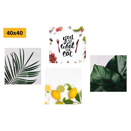 Set obrazov s nápisom You are what you eat