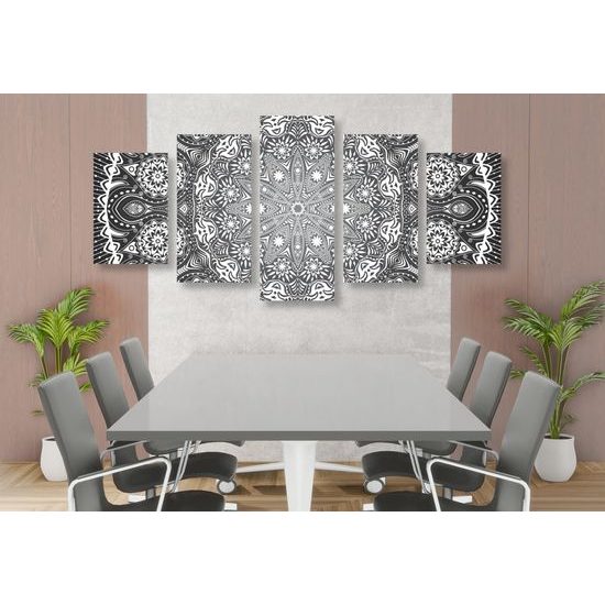 5-dielny obraz čiernobiela luxusná Mandala