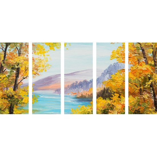 5-dielny obraz jesenný pohľad na horské jazero