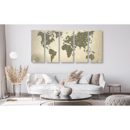 5-dielny obraz vintage mapa
