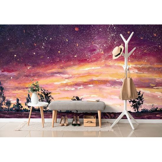 Samolepiaca tapeta maľba večerného levanduľového poľa
